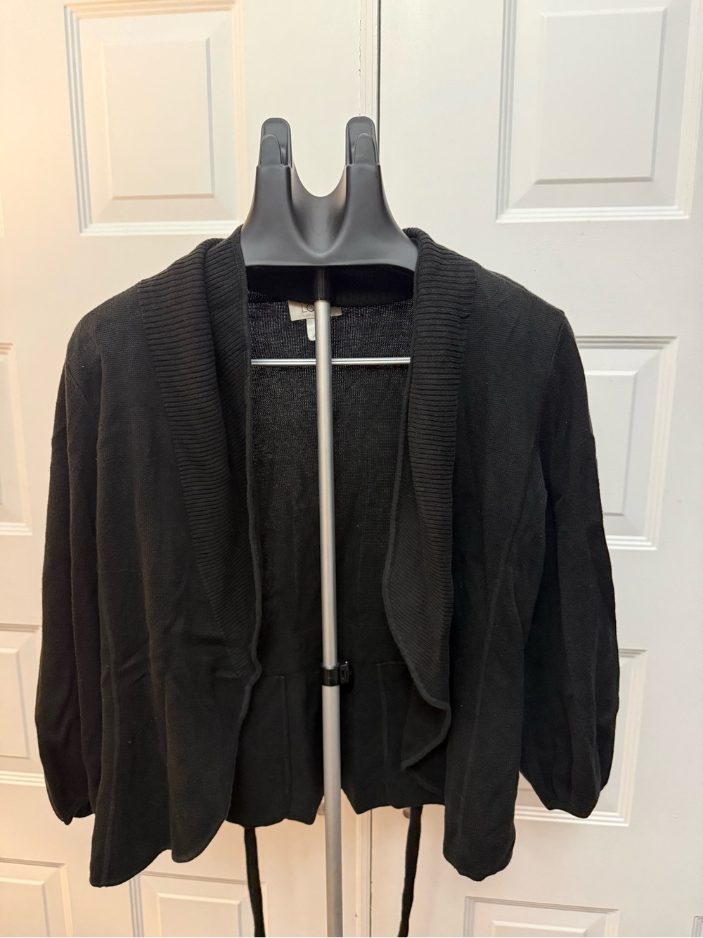 LOFT Black Open-Front Draped Cardigan